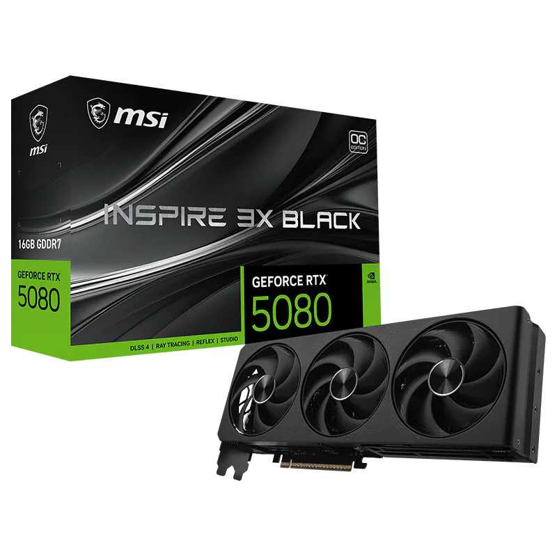 VGA MSI GeForce RTX 5080 16G INSPIRE 3X OC BLACK VGA MSI GeForce RTX 5080 16G INSPIRE 3X OC BLACK